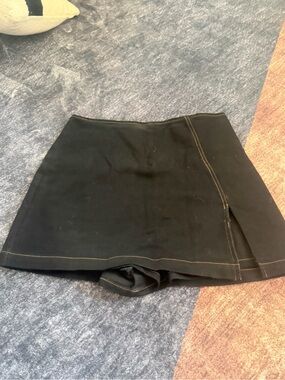 Black A-Line Mini Skort with Contrast Stitching